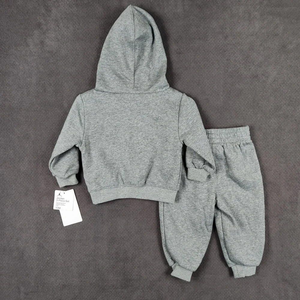 Jordan Brooklyn Fleece Pullover Set Baby 12M Gray Hoodie Joggers Jumpman NEW